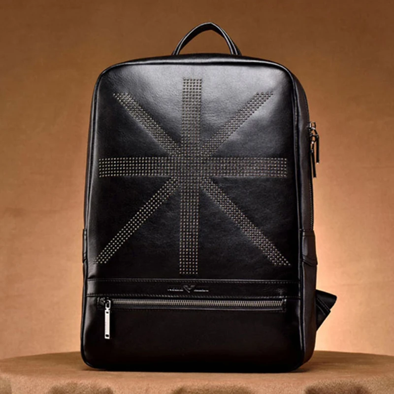 

Genuine Leather Backpack Men Black Large Capacity Fashionable Knapsack Cowhide Business Laptop Business Affairs Work Bag