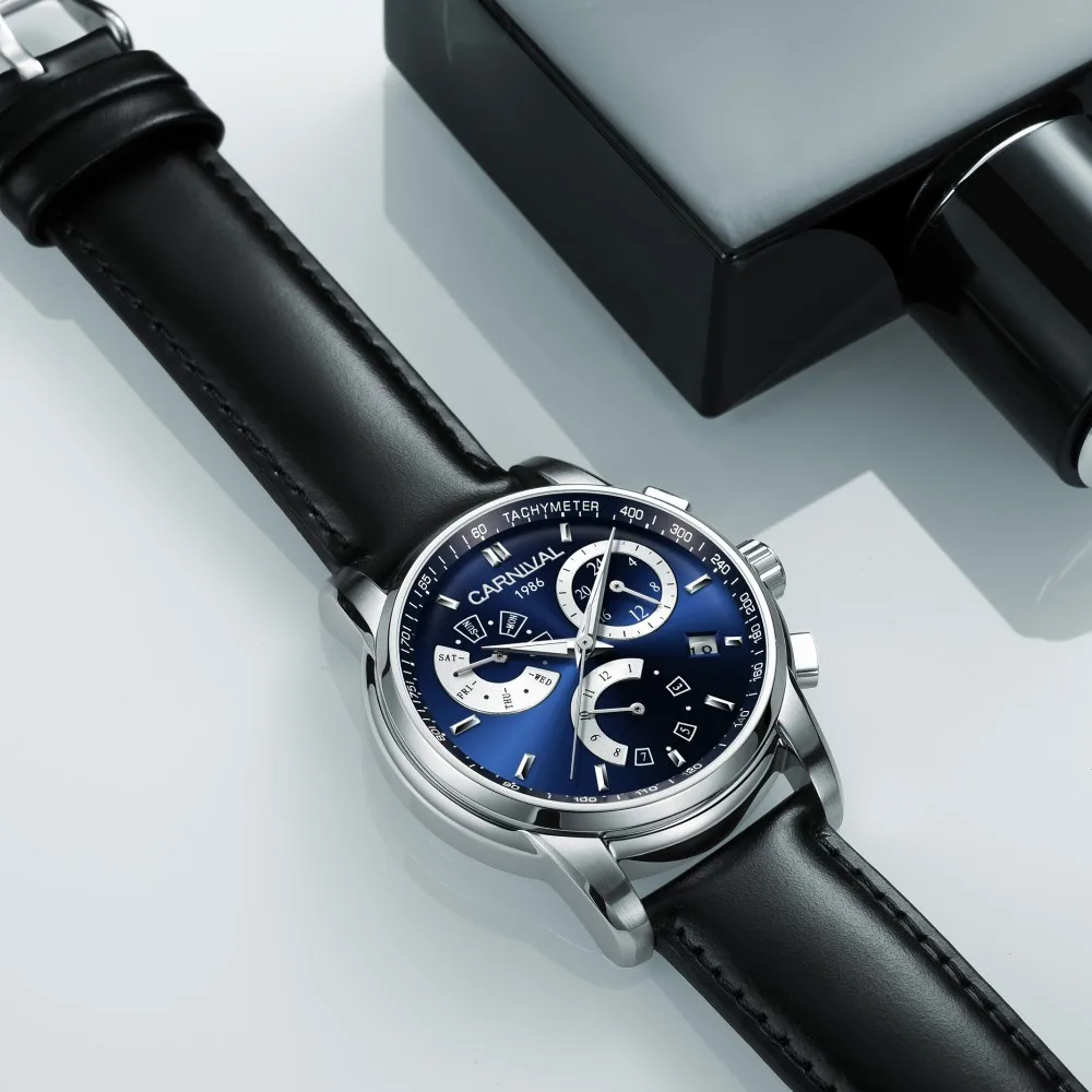 الراقية الميكانيكية ووتش كرنفال الفاخرة أوتوماتيكي متعدد الوظائف ووتش الرجال اسبوع التقويم 24 ساعة مضيئة Montre أوم