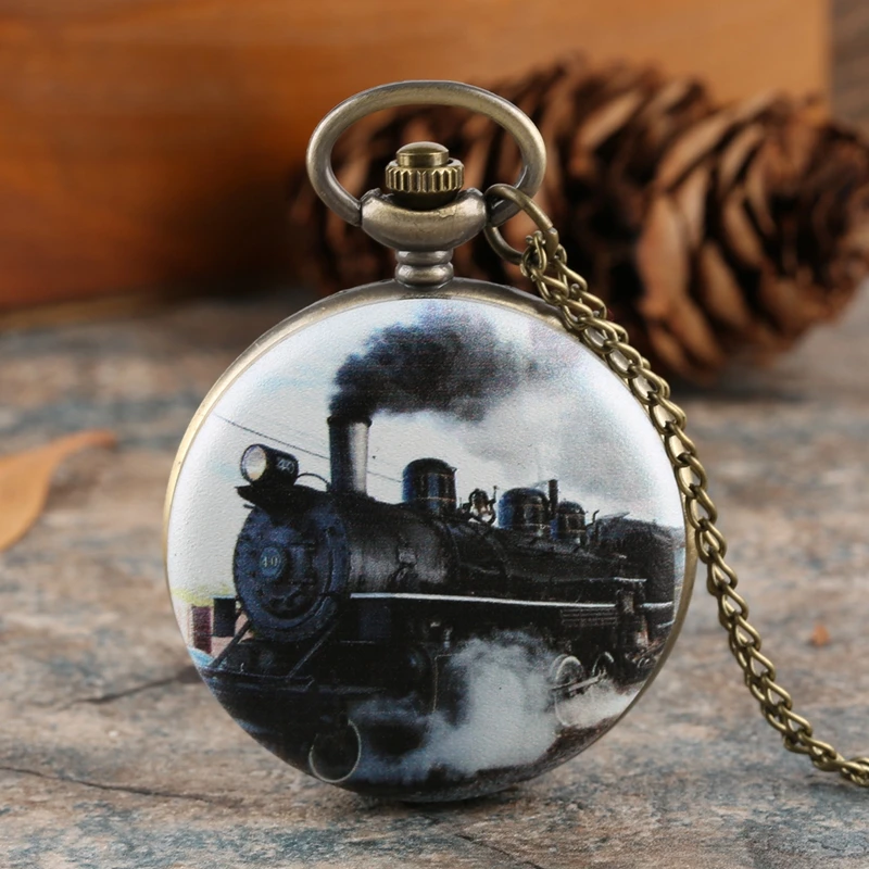 Collectibles Train Car Print Pendant Pocket Watch Fob Chain Necklace Mens Flip Retro Case Quartz Watch Hour Clock for Men Women 2019 (5)