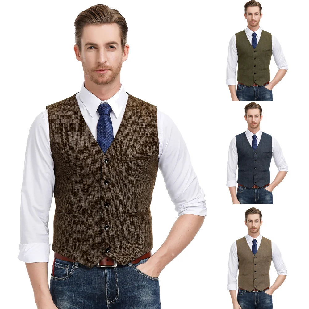 Мужское пальто Slim Fit v-образным вырезом однобортный Платок Подол жилет пальто
