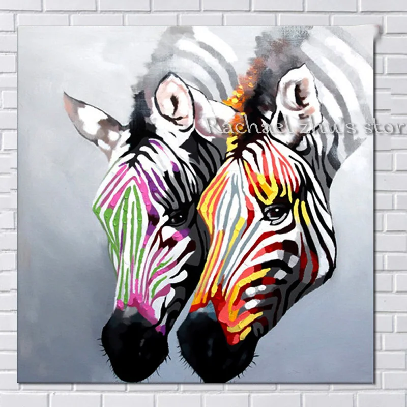 Handpainted Abstract Cartoon Zebra Oil Paintings On Canvas Wall Art