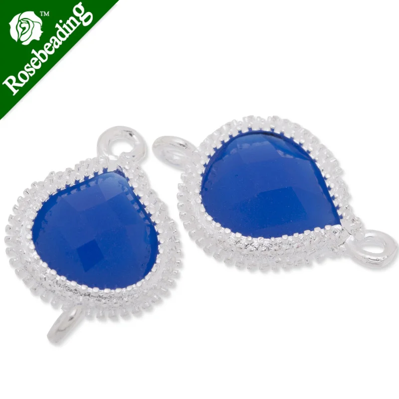 

12.5x19mm framed glass,metal framed glass,Faceted glass,royalblue,connectors,gemstone bezel,Sold 5pcs/lot-C3674