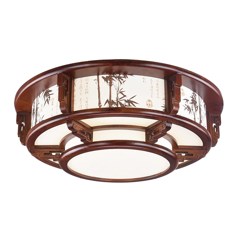 

Chinese Style Oak Round LED ceiling Light Restaurant Living Room Bedroom Study retro ceiling lamps home lighting ZA323122