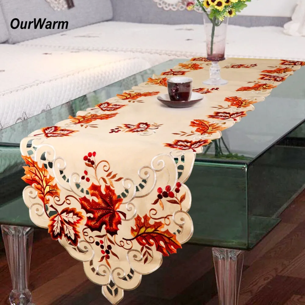 

OurWarm Embroidered Table Runners Thanksgiving Table Runner Modern Maple Leaves Table Cloth Home Table Decoration Accessories