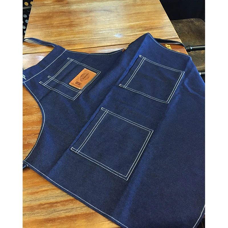 

BBQ Senior Denim cowboy Apron pocket Cafe Cowboy Unisex Professional Apron for Women Men Kitchen Chef Waiter Cooking print logo