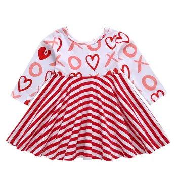 

Toddler Kid Baby Girl Valentine's Day Stripe Heart Print Princess Dress Tops Robe Fille Hiver Sukienka Niemowlak Girl Costume