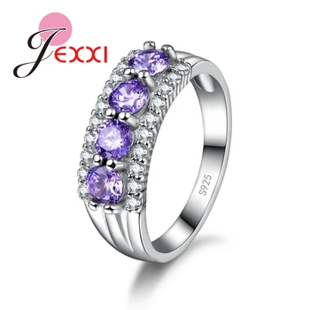 

Luxury Trendy Rings Purple Crystal 925 Sterling Silver Amethyst Finger Ring Women Beactiful Jewelry