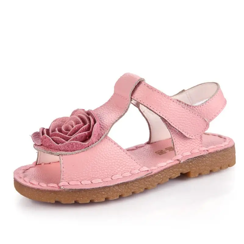 Летние детские сандалии из натуральной кожи; сандалии принцессы для маленьких девочек; коллекция года; детская пляжная обувь на мягкой подошве для малышей; повседневная обувь на плоской подошве - Цвет: Pink