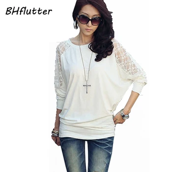

BHflutter Pull Femme 2017 Sweater Women Long Sleeve Sexy Lace Tops Batwing Casual Loose Pullover Women's Sweater and Pullovers