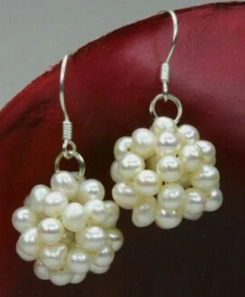 

hot sell new - shitou 00407 Pair Real White Pearl Balls Silver Hook Earrings
