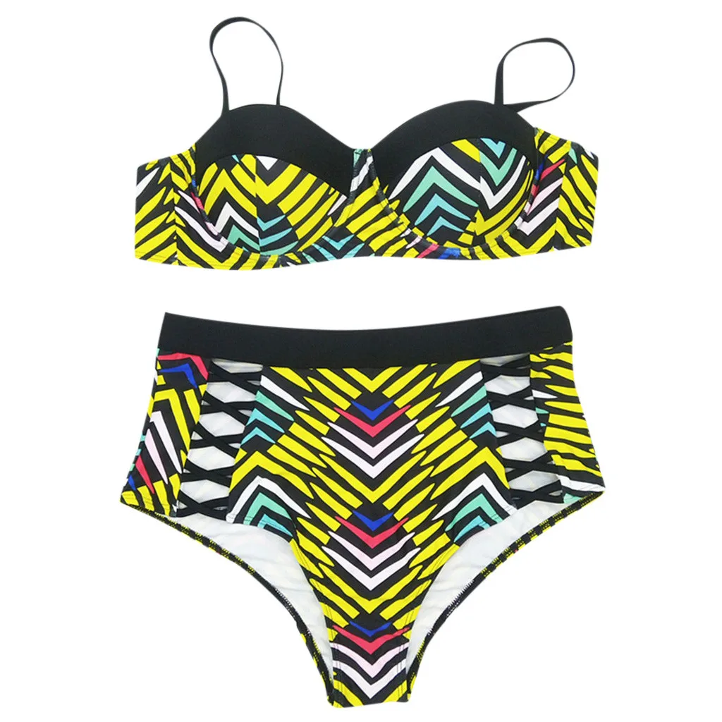 Women Swimwear Ladies Push Up Striped Print Sexy Beach Biquinis Feminino Costumi Da Bagno Donna Bikini Suit Plus Size 19M13