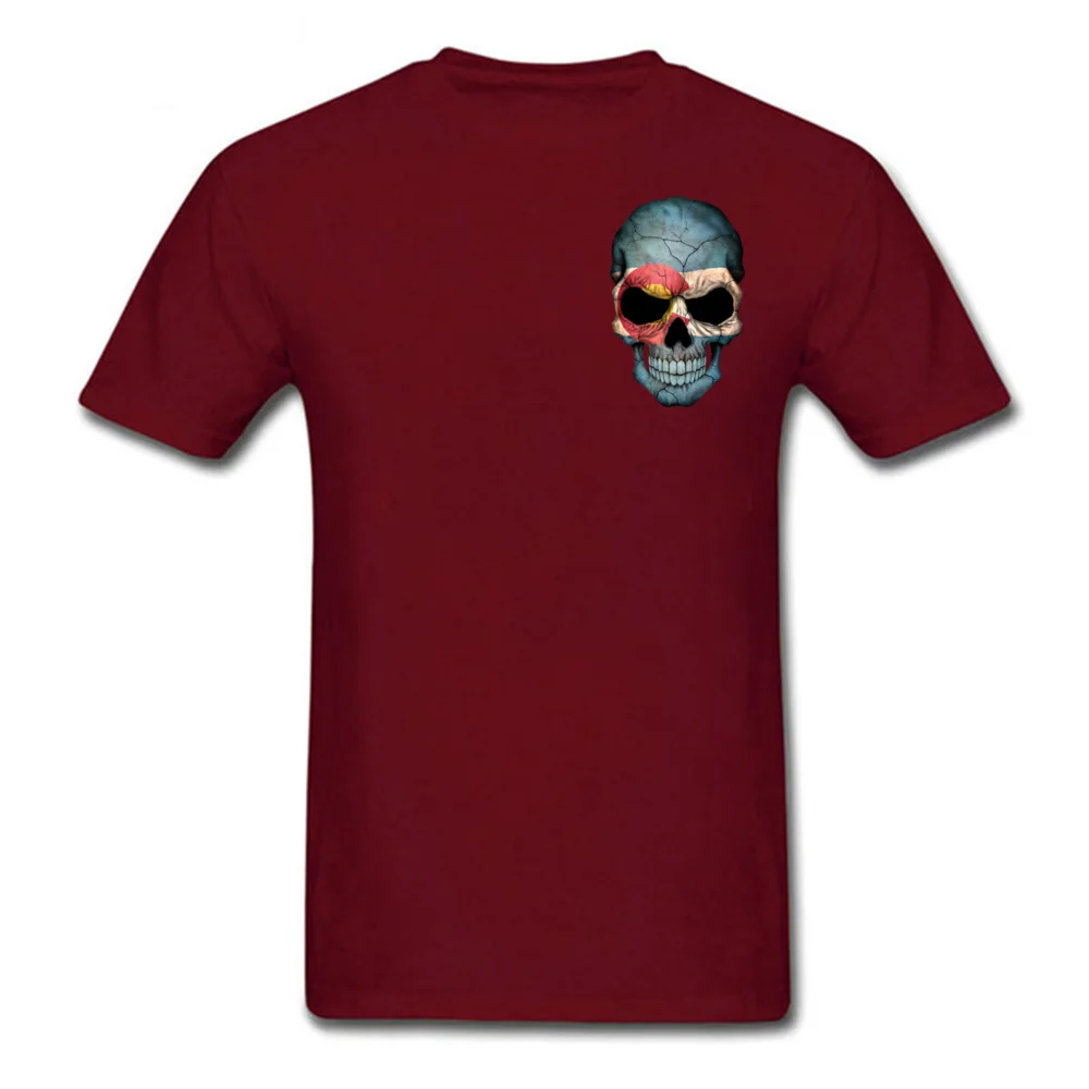 100% Cotton Men Short Sleeve Colorado Flag Skull Top T-shirts Summer Tops Tees Funky Printing Crew Neck Tees Wholesale Colorado Flag Skull Chest maroon
