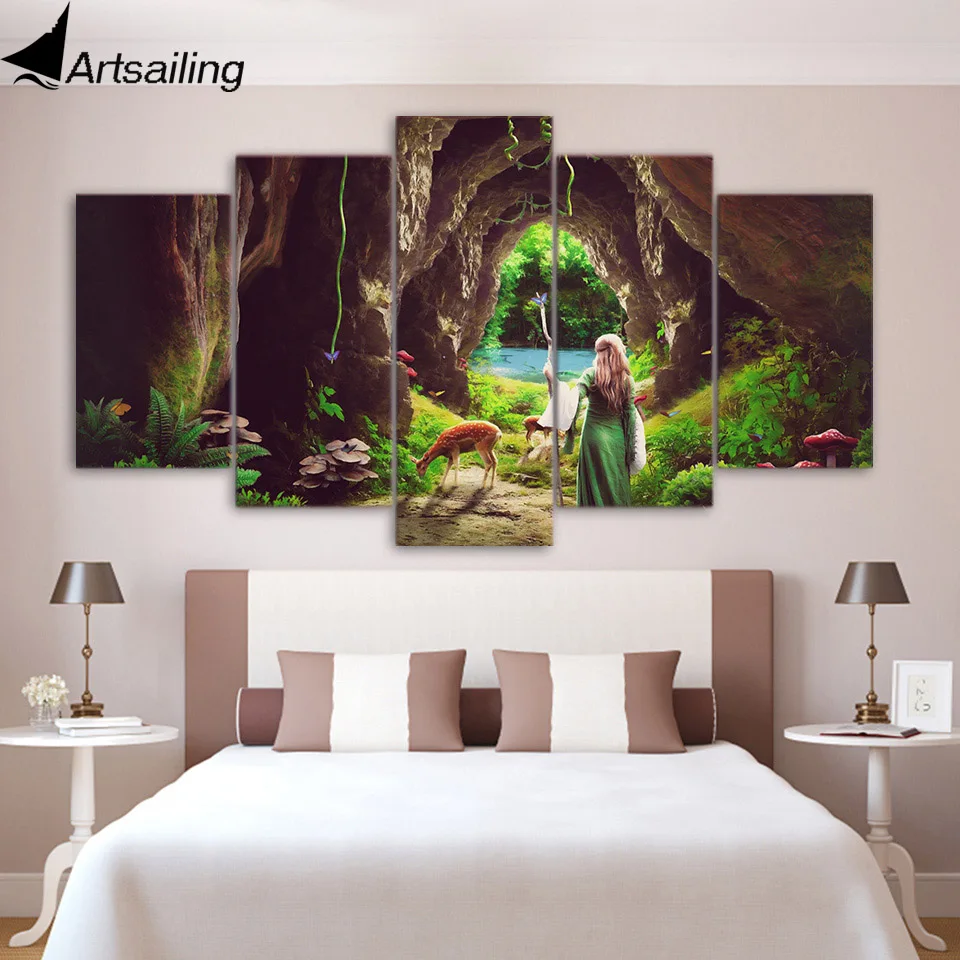 

5 piece canvas painting Alice in Wonderland movie HD posters and prints canvas painting for living room free shipping XA-1940A