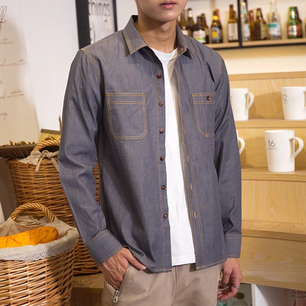 Новинка; джинсовые рубашки мужские Camisa Masculina Мода г. обтягивающая джинсовая рубашка с длинными рукавами Повседневное Для мужчин s социальных Классическая рубашка в клетку Chemise Homme - Цвет: Sliver Gray