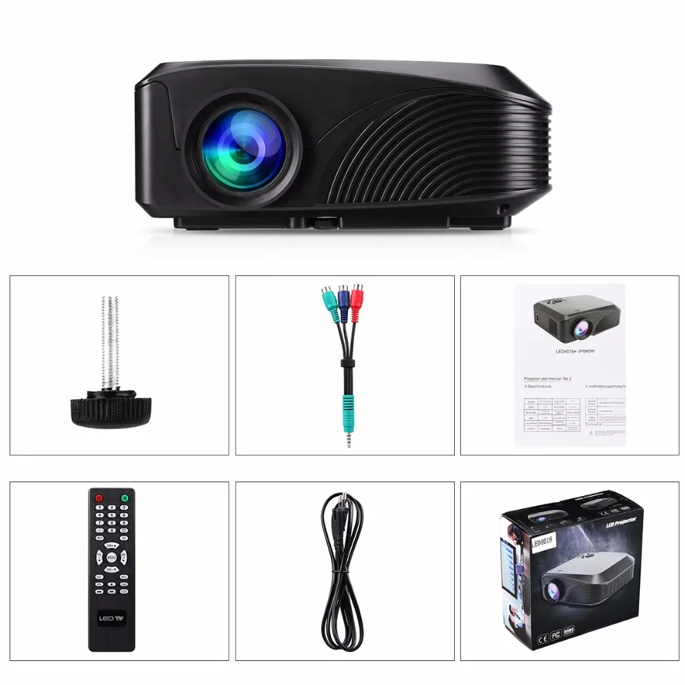 Excelvan LED4018 Портативный 1200 люмен 800*480 макс 1080P 130 Дюймов красный синий 3D с HDMI USB VGA AV TF