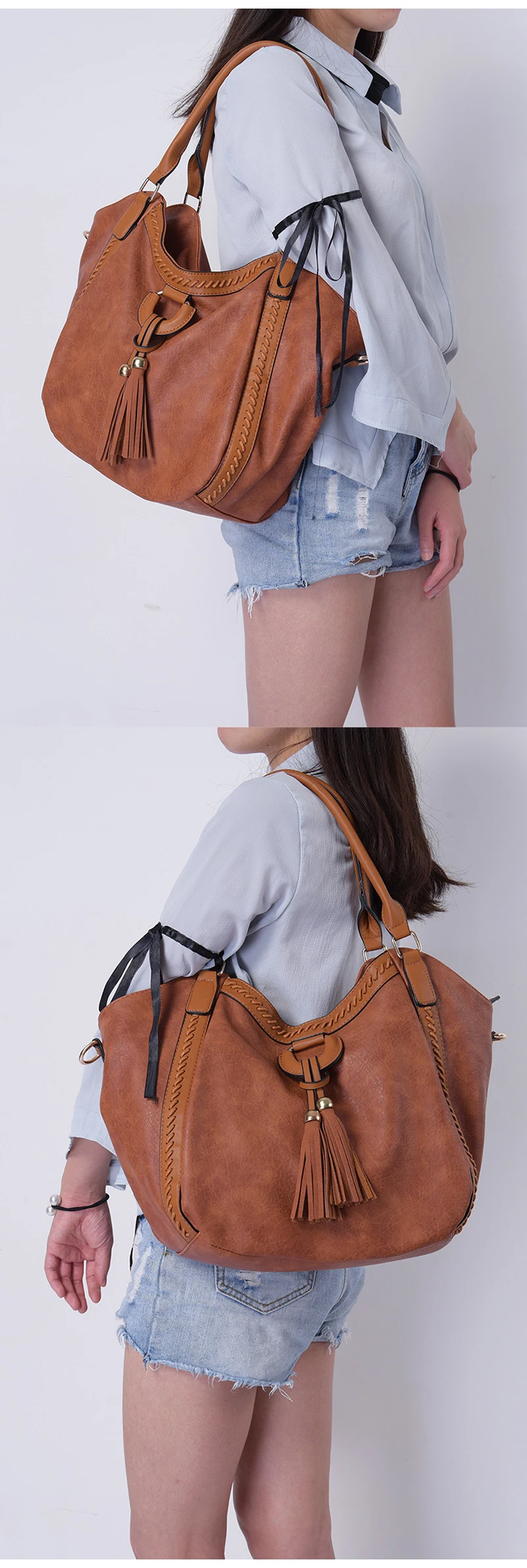 Модная женская сумка Большая вместительная сумка-тоут с кисточкой женские сумки через плечо дамские ручные сумки через плечо сумка-хобо основная