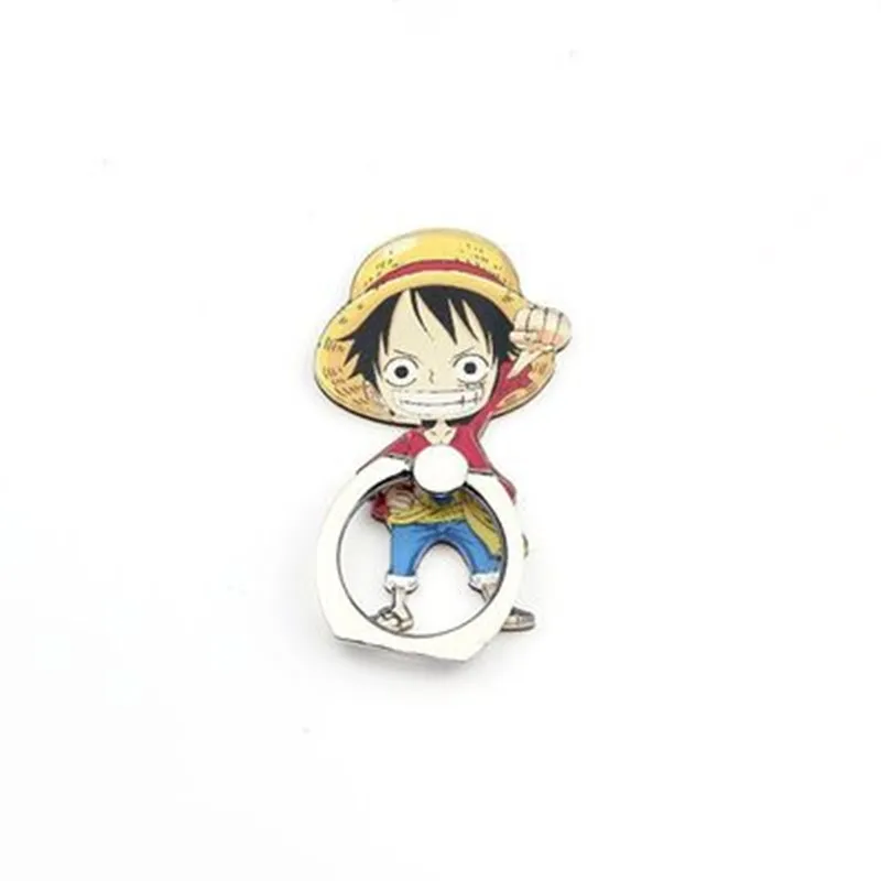 Anime One Piece Figure Luffy Straw Hat Sanji Metal Finger Ring Stand Holder for Mobile phone Creative Cartoon Sticker Bracket