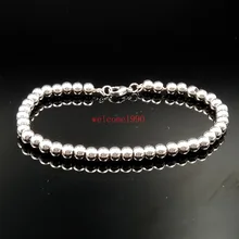 Дизайн серебро Нержавеющая сталь одноцветное гладкий шар Бусины звено цепи браслет 6 мм/8 мм для мужчин и женщин