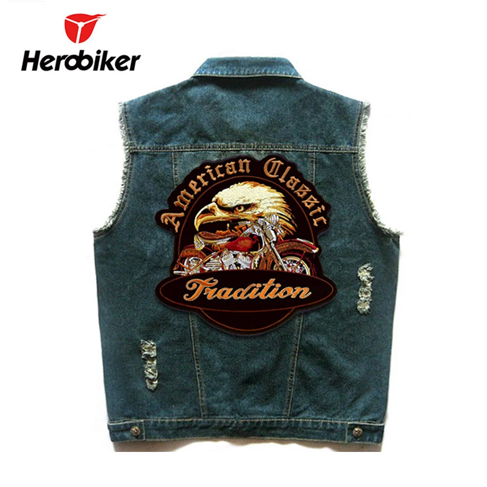 HEROBIKER Motorcycle Vest Men Locomotive Retro Vintage Flashing Denim Vest Motorsiklet Hip Hop Badge Safety Jacket Moto Vests HEROBIKER Motorcycle Vest Men Locomotive Retro Vintage Flashing Denim Vest Motorsiklet Hip Hop Badge Safety Jacket Moto Vests