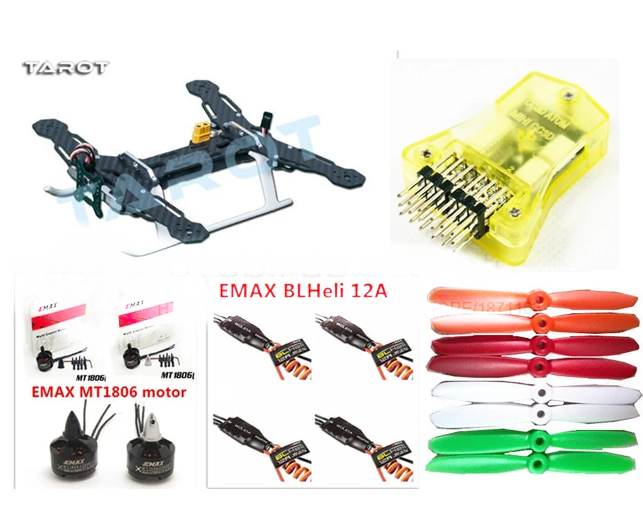 DIY FPV mini drone Racing quadcopter рама Tarot250 + мини CC3D EMAX MT1806 2280KV двигатель blheli 12A ESC 5045