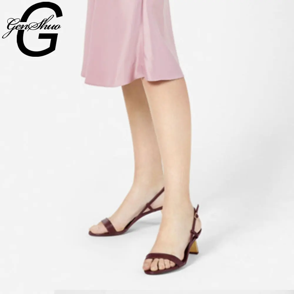 

GENSHUO Black High Heels Sandals For Summer Summer Vintage Open Toe Women's Shoes Size 34-40 Wine Red Shoes Woman Party Shoes