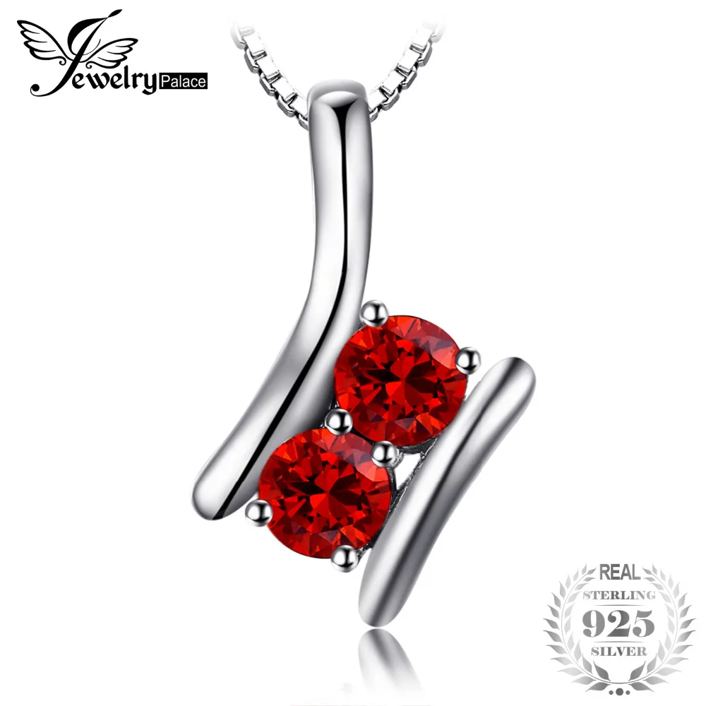 

JewelryPalace Fashion 0.95ct Natural Red Garnet Pendants 925 Sterling Silver 2 Stone Gemstone Fine Jewelry Not Include the Chain