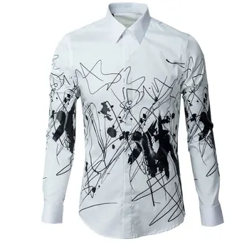 

Luxury Brand Men Shirt Chemise Homme Fashion Design Long Sleeve Mens Slim Fit Dress Shirts Stylish Printed Camisas Hombre