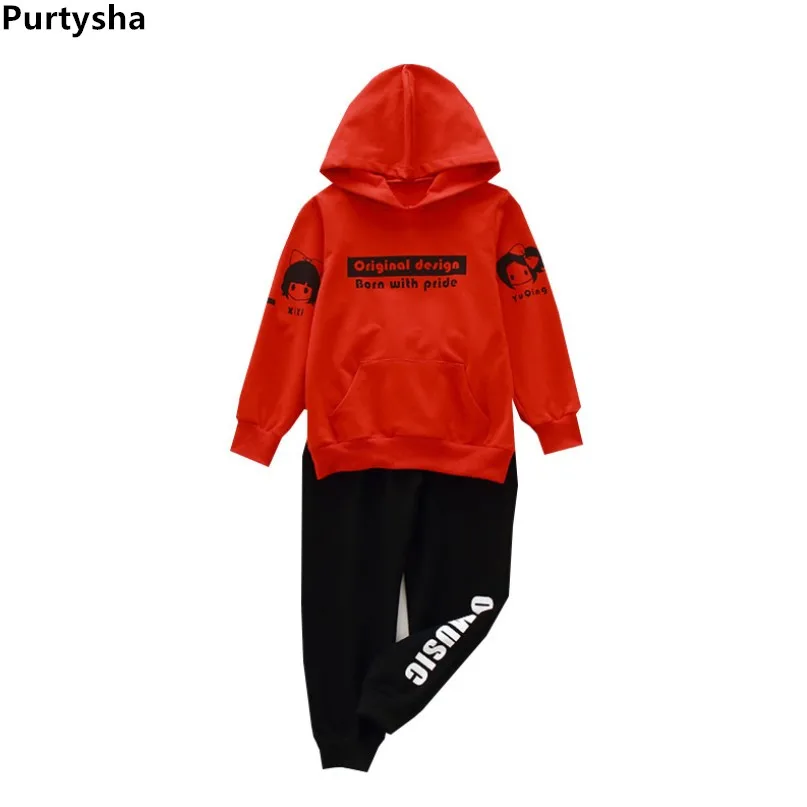 

Girls Boutique Outfits 2019 Spring Korea Kids Pink Red Long Sleeve Hoodie & Pants 2Pcs Tracksuit Teenager School Uniform 10 Year