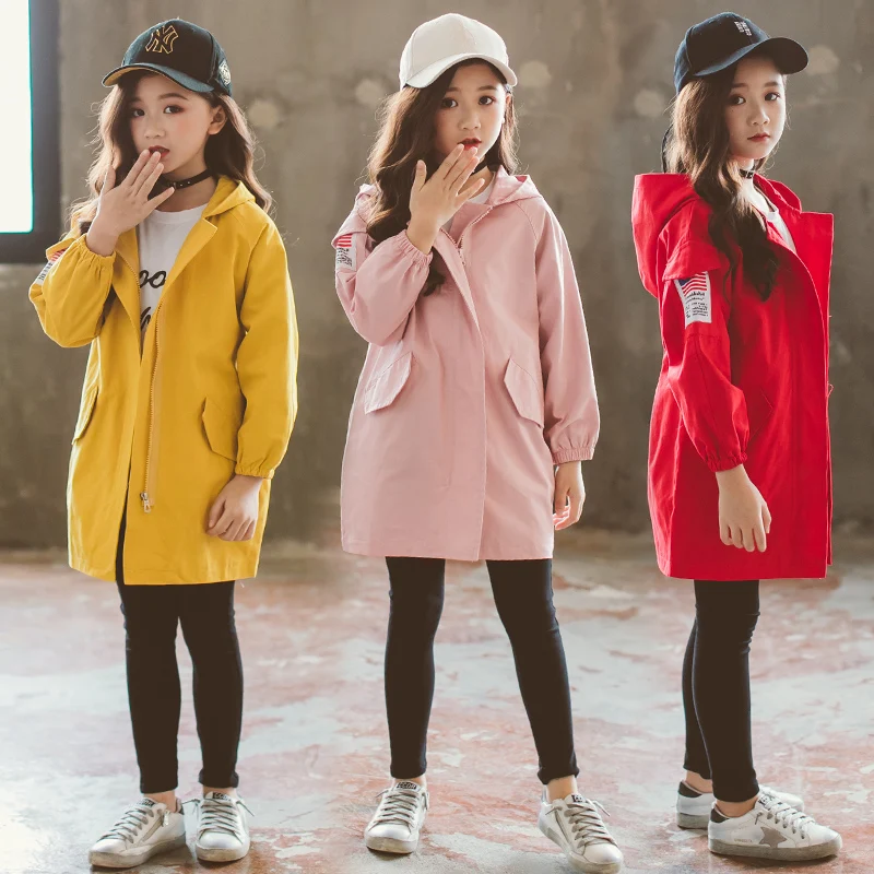 

Girls Hooded Jacket Autumn Trench Coat for Teenage Girls Outerwear Children 8 10 Coats Kids Back To School Clothes Tops Clothing