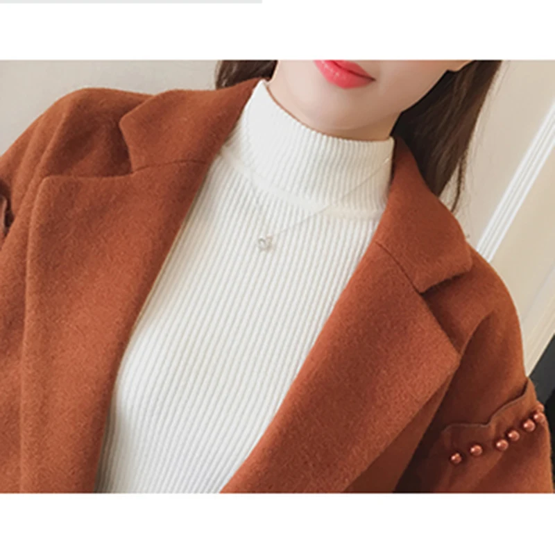 2018 Manteau De Décor Femmes Qualité Mélange Beige Automne Perles Laine orange Mince Cardigan Veste Élégante Long Haute Lady Cachemire Printemps rzt7qXxr