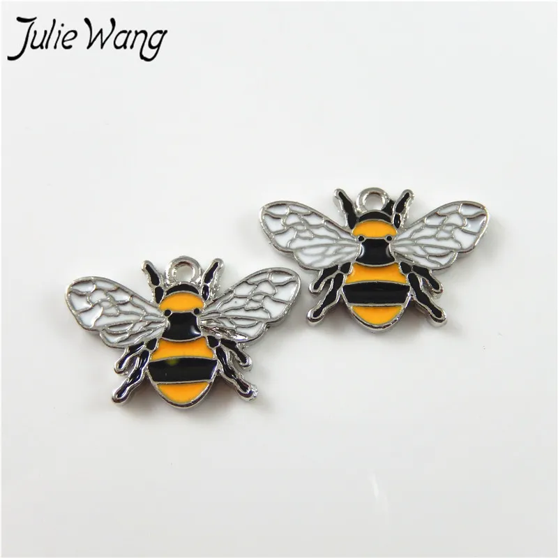 Julie Wang 8 шт. красочные милые медовая пчела Форма Подвески эмалевый сплав ручной работы для женщин браслет на ногу ожерелье ювелирные изделия в поисках