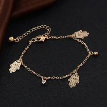 QCOOLJLY, женские браслеты в форме руки с кристаллами, модные украшения для ног