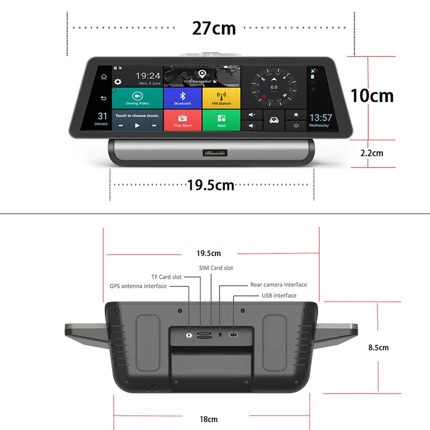 Автомобильный видеорегистратор Bluavido, 10 дюймов, 4G, Android, 1080 P, видео камера, gps навигация, ADAS, Full HD видеокамера, Bluetooth, WiFi, двойной объектив, Dashcam