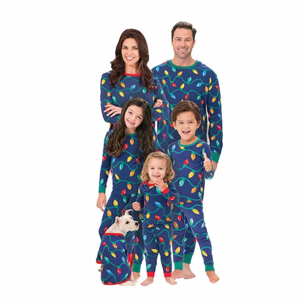 Family matching clothes dad mom kid printing autumn winter long sleepwear family matching christmas pajamas