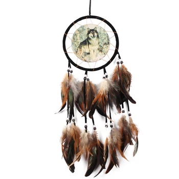 

Handmade Dream Catcher Net With Feathers Wolf Totem Dream Catcher Gift Wall Hanging Ornament Home Decorations