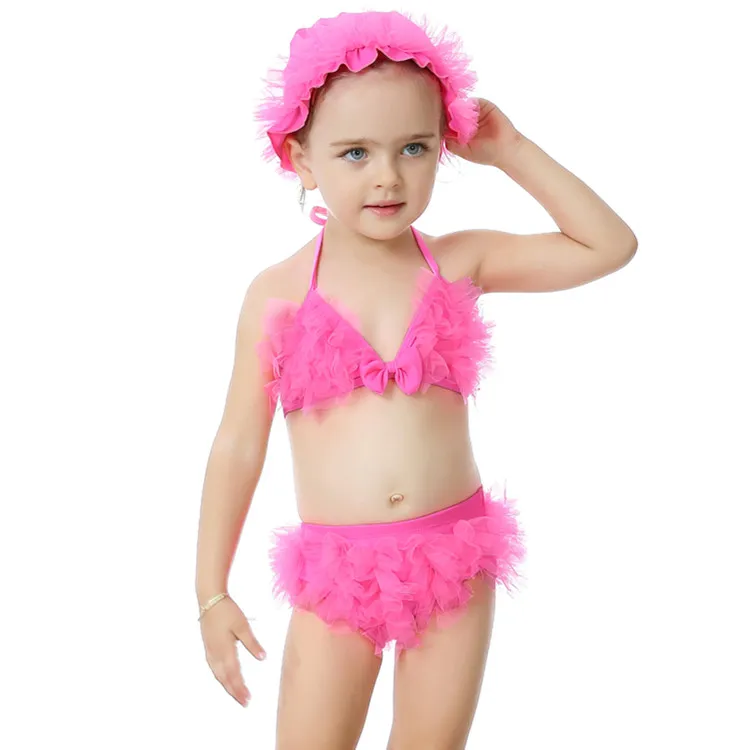Детский купальный костюм из трех предметов для девочек, Летний набор детских бикини с кружевным краем, пляжная одежда для девочек - Цвет: 5