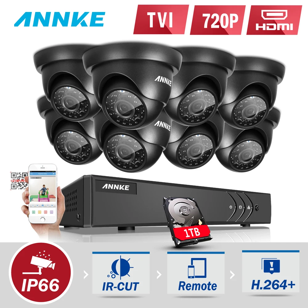 ANNKE 8CH 1080 P HD видеонаблюдения Системы 8 шт. 720 P ИК Открытый Водонепроницаемый CCTV Камера комплект видеонаблюдения 1 ТБ HDD предупреждение по