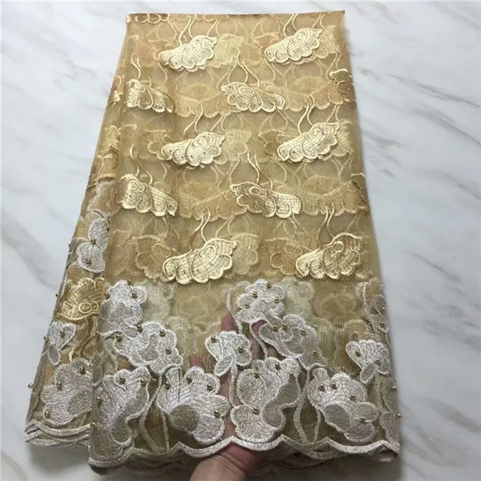 Latest gold silver African Lace Fabric Embroidered High Quality French beads Cheap Nigerian tulle | Дом и сад