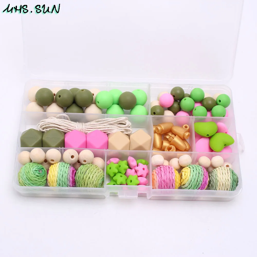 KT002 (2),$19.2.Baby Silicone Teether DIY Jewelry Beads Set Food Grade Nursing Teething Necklace Wooden Beads Chewable Accessories 