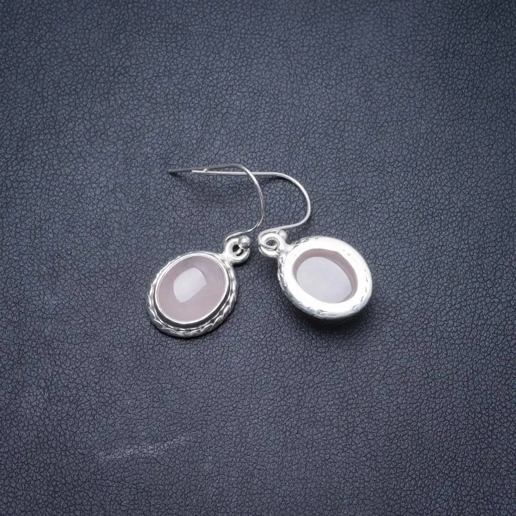 

Natural Rose Quartz Handmade Unique 925 Sterling Silver Earrings 1" Y3370