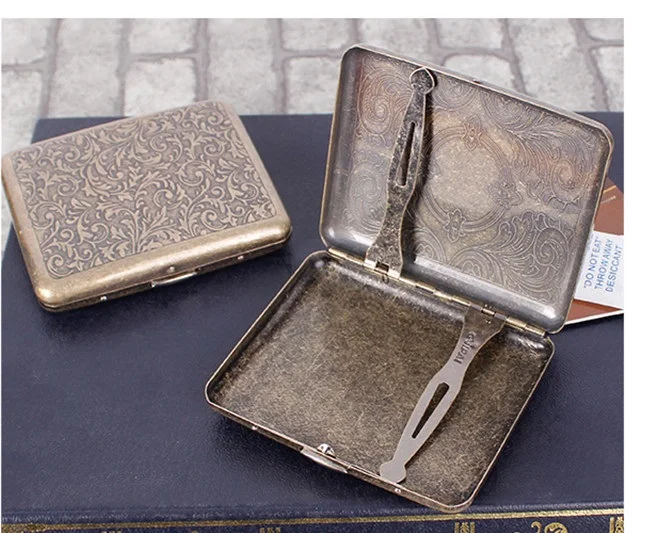 

5pcs/lot ultra thin Sculpture metal bronze 20 Pack Cigarette Box holder smoking tobacco engraving vintage Cigarette Cases pocket