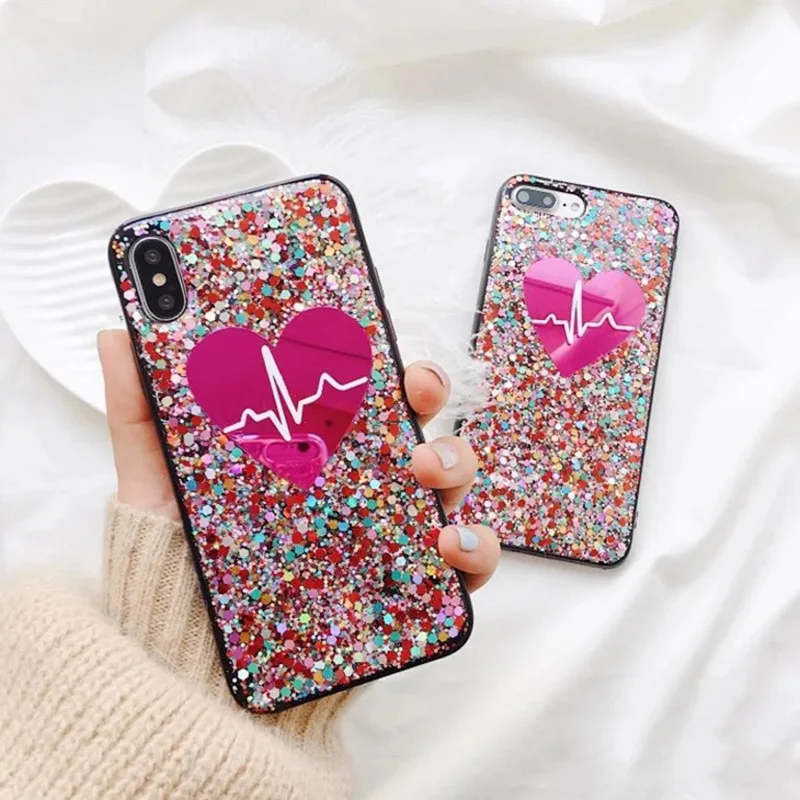 

Heartbeat colorful phone case for iPhone 6 6S Sequin Simple mobile phone bag for iPhone7 8 Personality phone case for iPhoneX XR