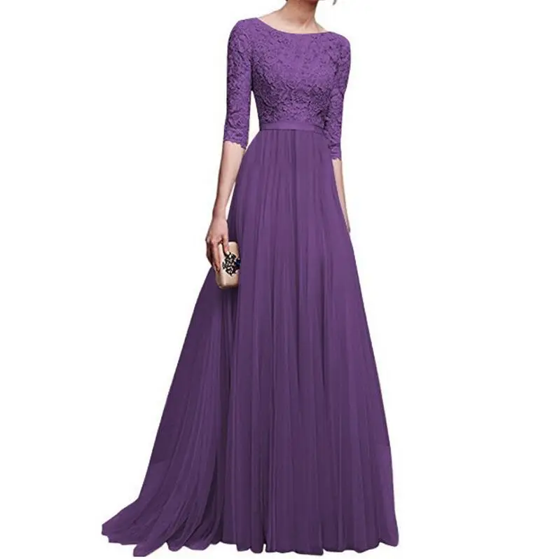 Осенне-зимнее женское платье на Рождество, кружевное шифоновое белое длинное платье, элегантные винтажные вечерние женские платья, большие размеры - Цвет: purple