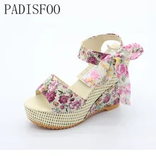 Poadisfoo schuhe weibliche sandelholze sommer keile frauen sandalen plattform spitze gürtel bogen flip-flops offene spitze hochhackigen. DDN-915