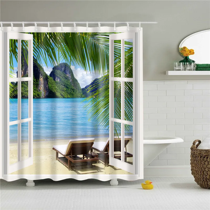 Высокое качество 3d морской пейзаж полиэстер занавески для душа ткань Ванная комната экран с крючками украшение дома занавеска для ванной - Цвет: B1232