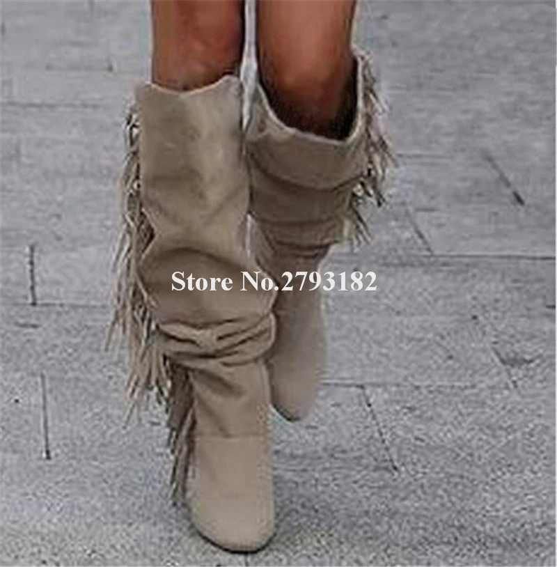 streepje Inloggegevens conservatief Women Elegant Charming Pointed Toe Suede Leather Over Knee Tassels Boots  Beige Fringes Slip-on Long High Heel Boots - Women's Boots - AliExpress