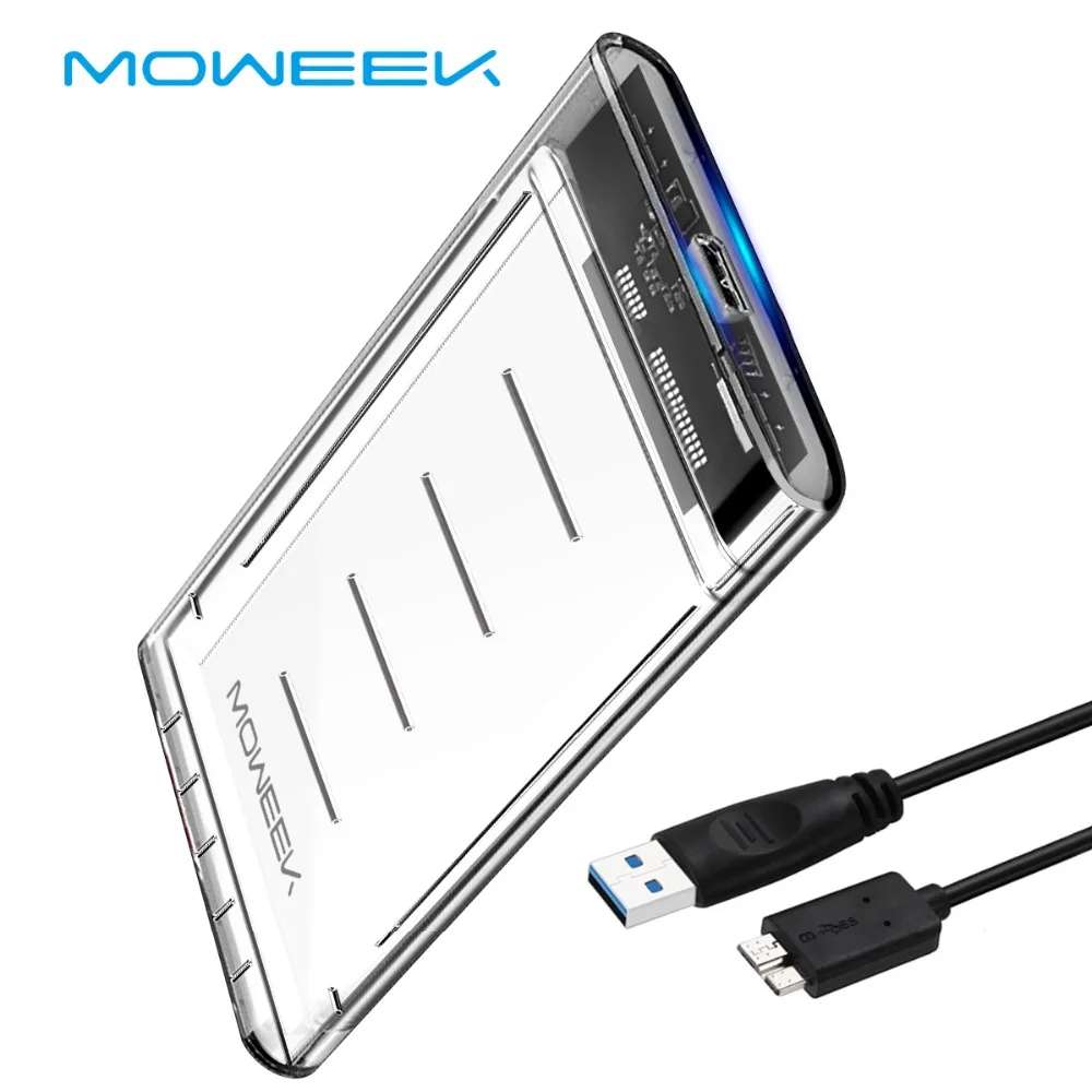 

Moweek Transparent 2.5 inch HDD Case Sata to USB Adapter with Cable hdd box usb 3.0 High Speed HDD enclosure For kingston SSD