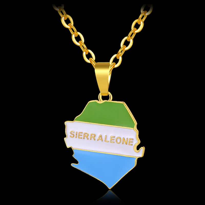 

Gold color Africa Sierra Leone Map& Flag Pendant Necklace for women/men Sierra Leone MAP jewelry Bijoux Femme