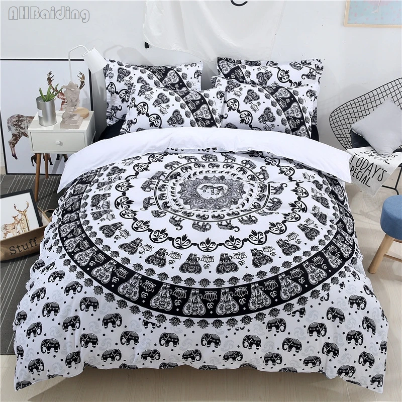

Bohemian White Elephant Bedding Set Microfiber Fabric Bed Linens for Adults Twin Queen King Size Duvet Cover Set with Pillowcase