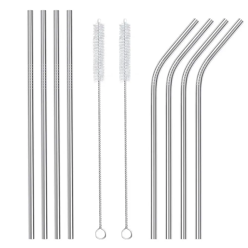 Stainless Steel Straws Set of 8, Reusable Metal Drinking Straws For